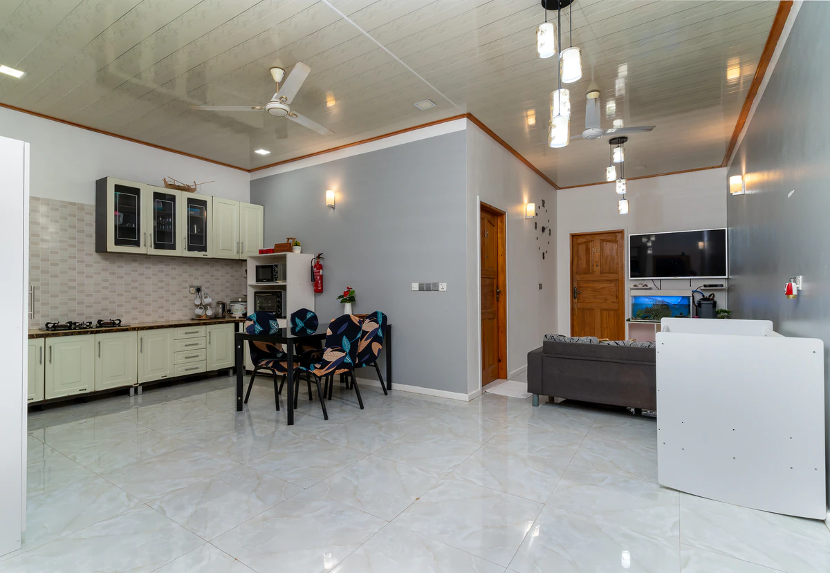 The open-plan kitchen, dining and living room at Maafolhey