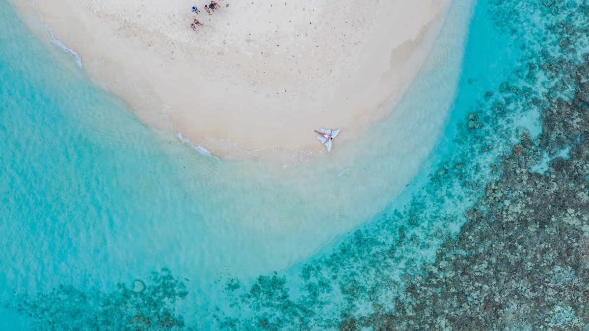 Aerial view of a sandbank in the lagoon near Ukulhas